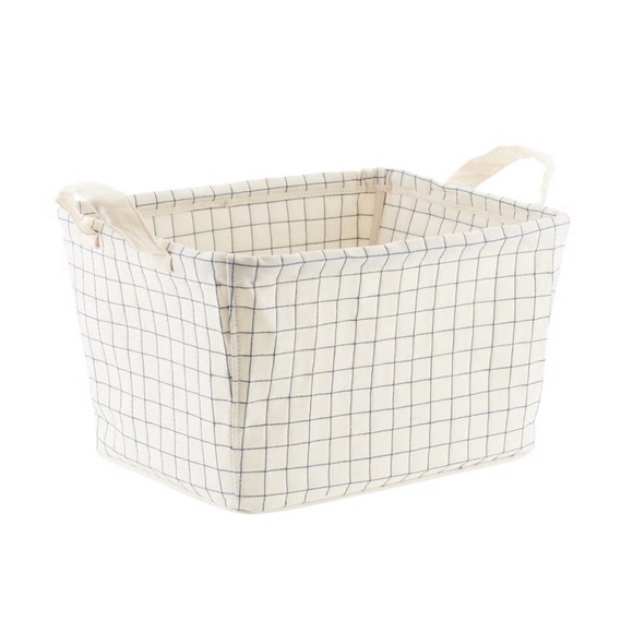 The Container Store Cream and Blue Grid Storage Basket (2) - Picture 1 of 5